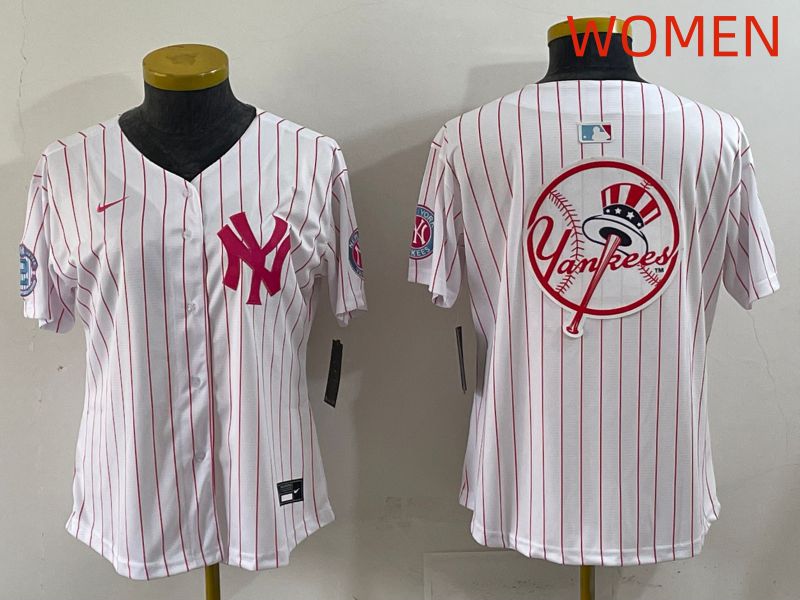 Women 2025 New York Yankees Blank White Stripe Joint Name Nike MLB Jersey style 20